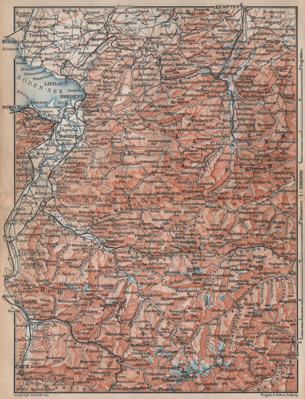 VORARLBERG & BREGENZER WALD. Bludenz St Anton Zürs Lech See Ischgl 1896 map